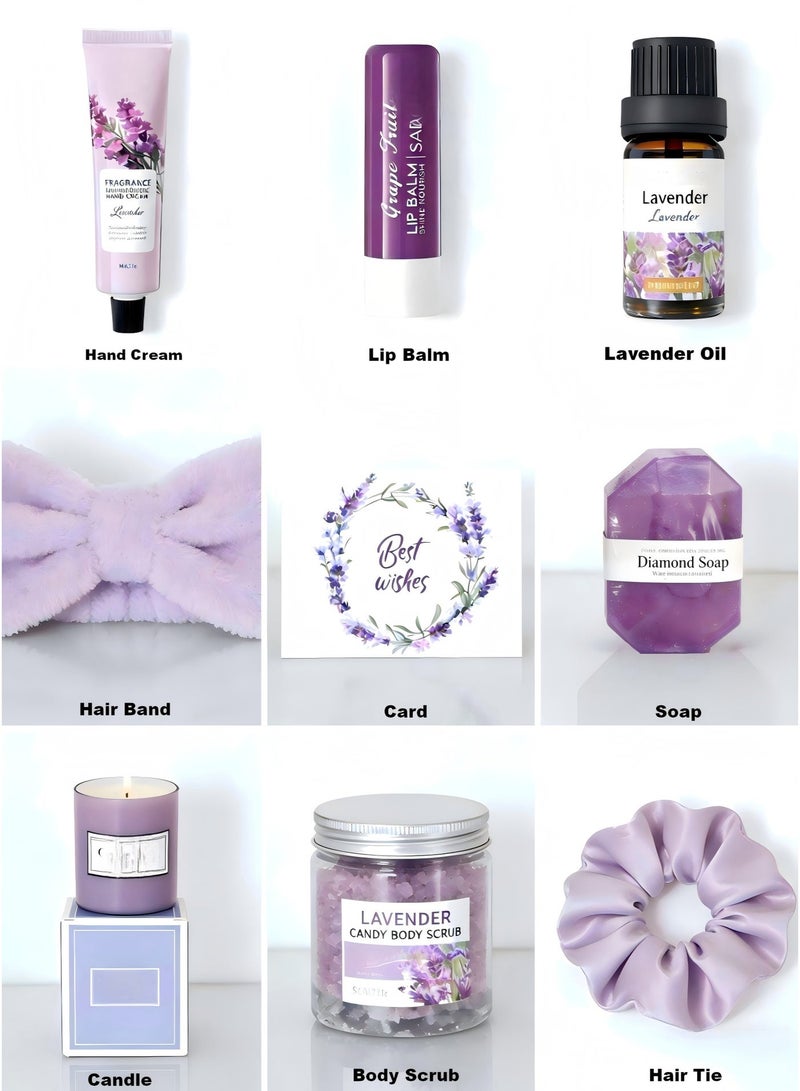 MOOCO 9PCS Luxury Spa Gift Set for Women,Birthday Gift Box Set for Ladies ,Relaxing Gift Basket for Her,Anniversary Gift Combo for Wife,Sentimental Gift Hamper,Relaxing Spa Treatment Package for Girls,Ramadan Gift,Bestie Friendship, Female Friend Gift,Purple - Image 2